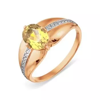 Кольцо с цитрином и фианитами Линии Любви
