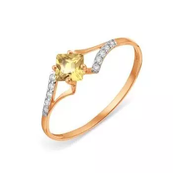 Кольцо с цитрином и фианитами Линии Любви