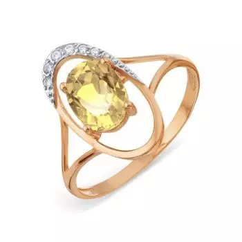 Кольцо с цитрином и фианитами Линии Любви