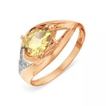 Кольцо с цитрином и фианитами Линии Любви