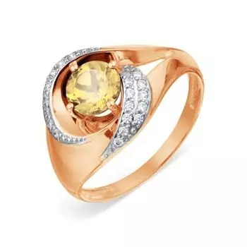 Кольцо с цитрином и фианитами Линии Любви