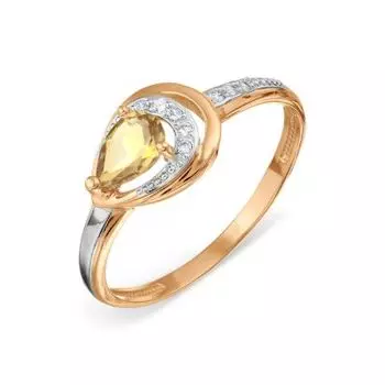 Кольцо с цитрином и фианитами Линии Любви