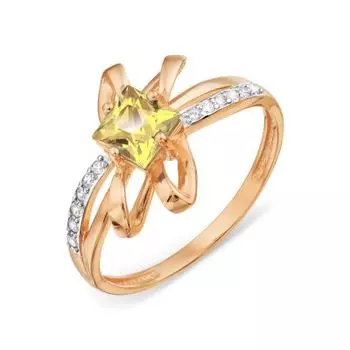 Кольцо с цитрином и фианитами Линии Любви
