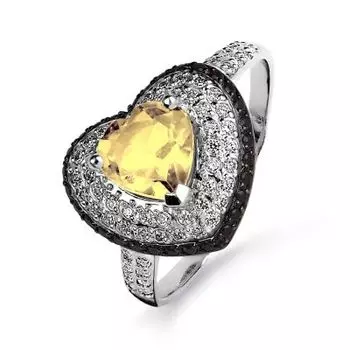 Кольцо с цитрином и фианитами Линии Любви