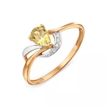 Кольцо с цитрином и фианитами Линии Любви