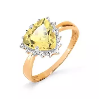 Кольцо с цитрином и фианитами Линии Любви