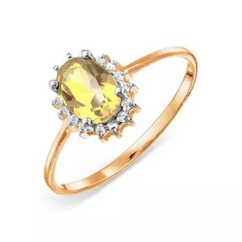 Кольцо с цитрином и фианитами Линии Любви