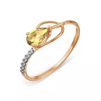 Кольцо с цитрином и фианитами Линии Любви