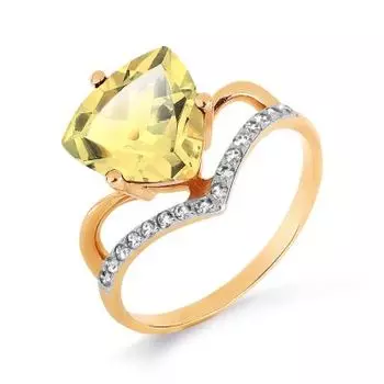 Кольцо с цитрином и фианитами Линии Любви