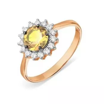Кольцо с цитрином и фианитами Линии Любви