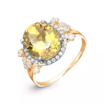 Кольцо с цитрином и фианитами Линии Любви