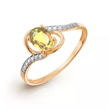 Кольцо с цитрином и фианитами Линии Любви