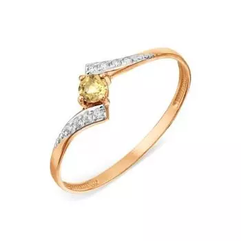 Кольцо с цитрином и фианитами Линии Любви