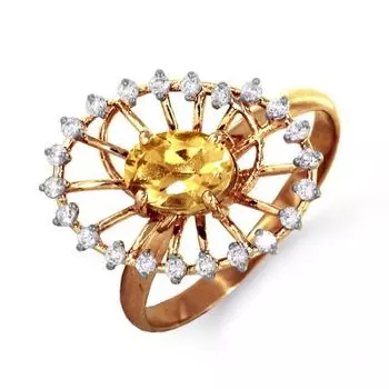 Кольцо с цитрином и фианитами Линии Любви