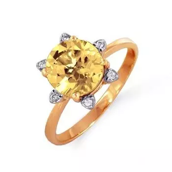 Кольцо с цитрином и фианитами Линии Любви
