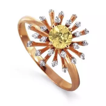 Кольцо с цитрином и фианитами Линии Любви