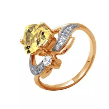 Кольцо с цитрином и фианитами Линии Любви