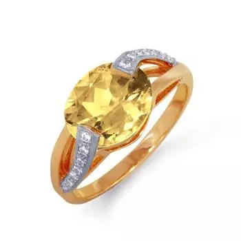Кольцо с цитрином и фианитами Линии Любви