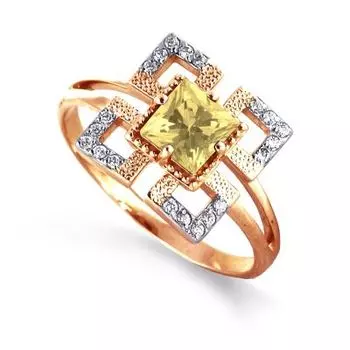 Кольцо с цитрином и фианитами Линии Любви