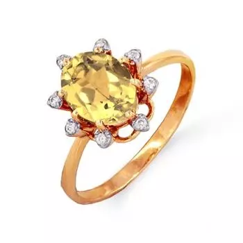 Кольцо с цитрином и фианитами Линии Любви