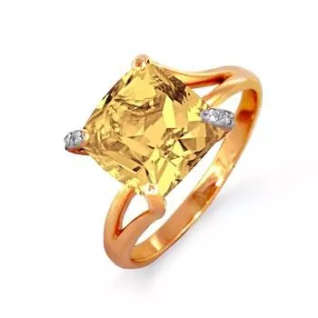 Кольцо с цитрином и фианитами Линии Любви