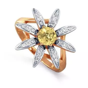 Кольцо с цитрином и фианитами Линии Любви