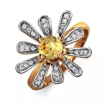 Кольцо с цитрином и фианитами Линии Любви