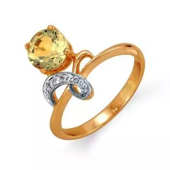 Кольцо с цитрином и фианитами Линии Любви
