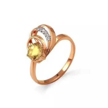 Кольцо с цитрином и фианитами Линии Любви