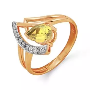 Кольцо с цитрином и фианитами Линии Любви