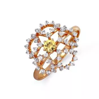 Кольцо с цитрином и фианитами Линии Любви