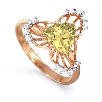 Кольцо с цитрином и фианитами Линии Любви