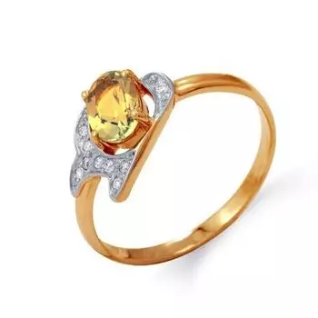 Кольцо с цитрином и фианитами Линии Любви