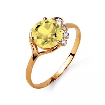 Кольцо с цитрином и фианитами Линии Любви