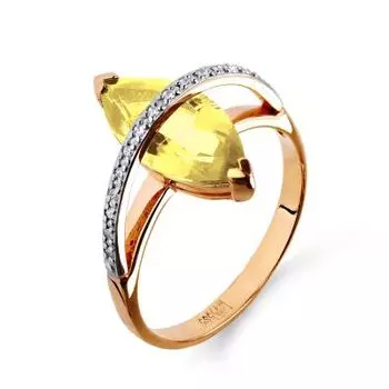 Кольцо с цитрином и фианитами Линии Любви