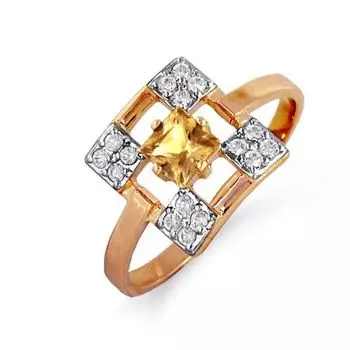 Кольцо с цитрином и фианитами Линии Любви