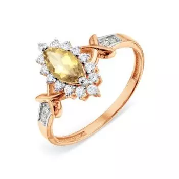 Кольцо с цитрином и фианитами Premiums Линии Любви