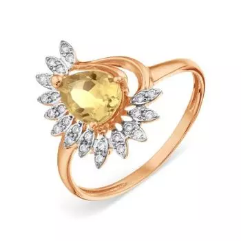 Кольцо с цитрином и фианитами Premiums Линии Любви