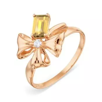 Кольцо с цитрином и фианитом Линии Любви