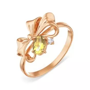 Кольцо с цитрином и фианитом Линии Любви