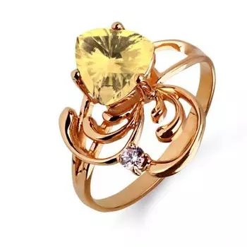 Кольцо с цитрином и фианитом Линии Любви