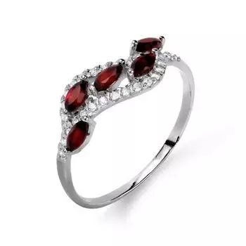 Кольцо с гранатами и фианитами Линии Любви
