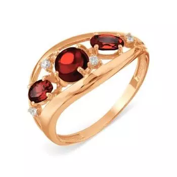 Кольцо с гранатами и фианитами Линии Любви