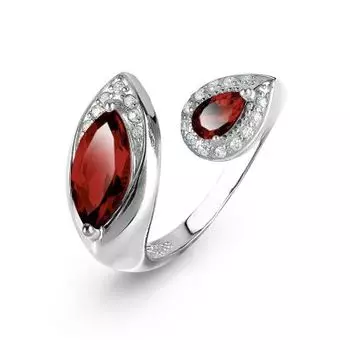 Кольцо с гранатами и фианитами Линии Любви