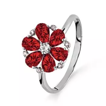 Кольцо с гранатами и фианитами Линии Любви