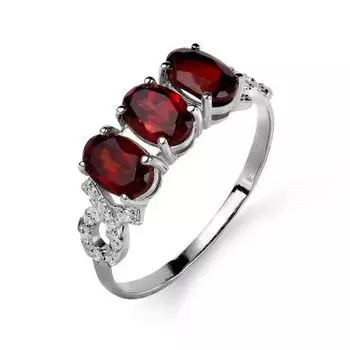 Кольцо с гранатами и фианитами Линии Любви