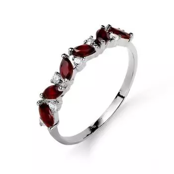 Кольцо с гранатами и фианитами Линии Любви