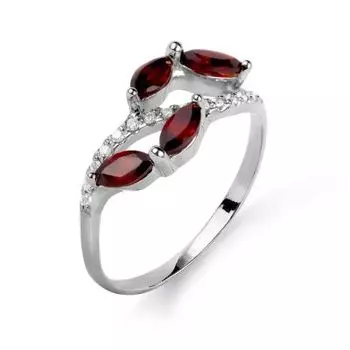 Кольцо с гранатами и фианитами Линии Любви