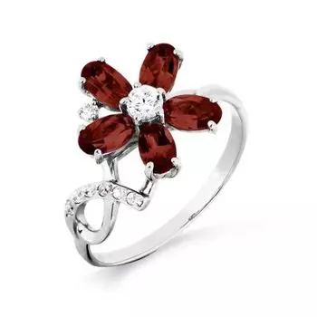Кольцо с гранатами и фианитами Линии Любви