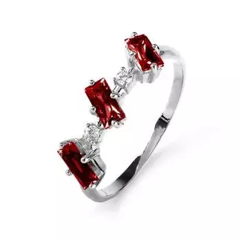 Кольцо с гранатами и фианитами Линии Любви